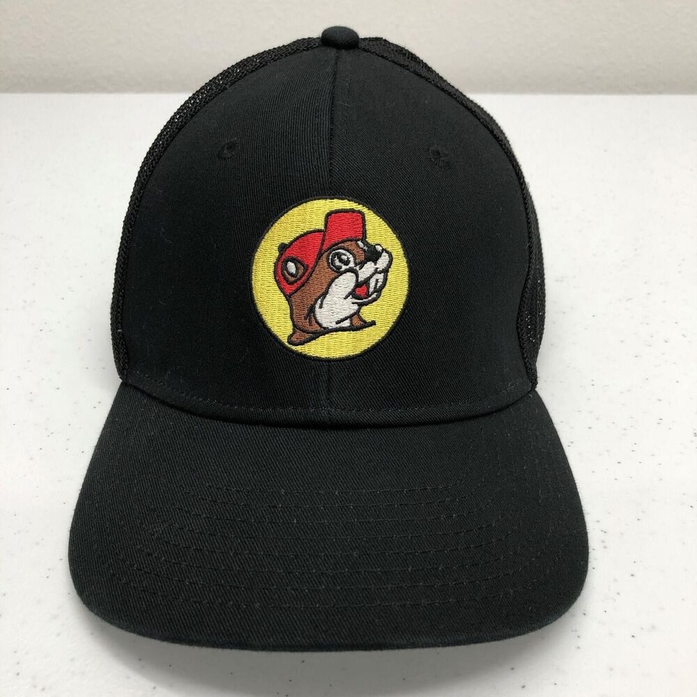 Buc-ee's Hat Cap Fitted Mens One Size Black Mesh Trucker Patch Logo Beaver Norm